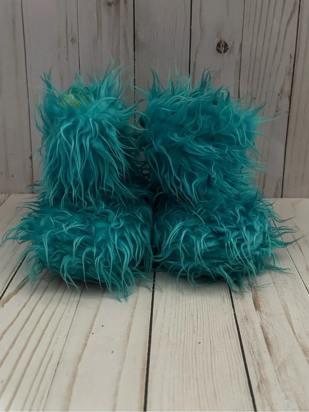 Fuzzy blue slippers